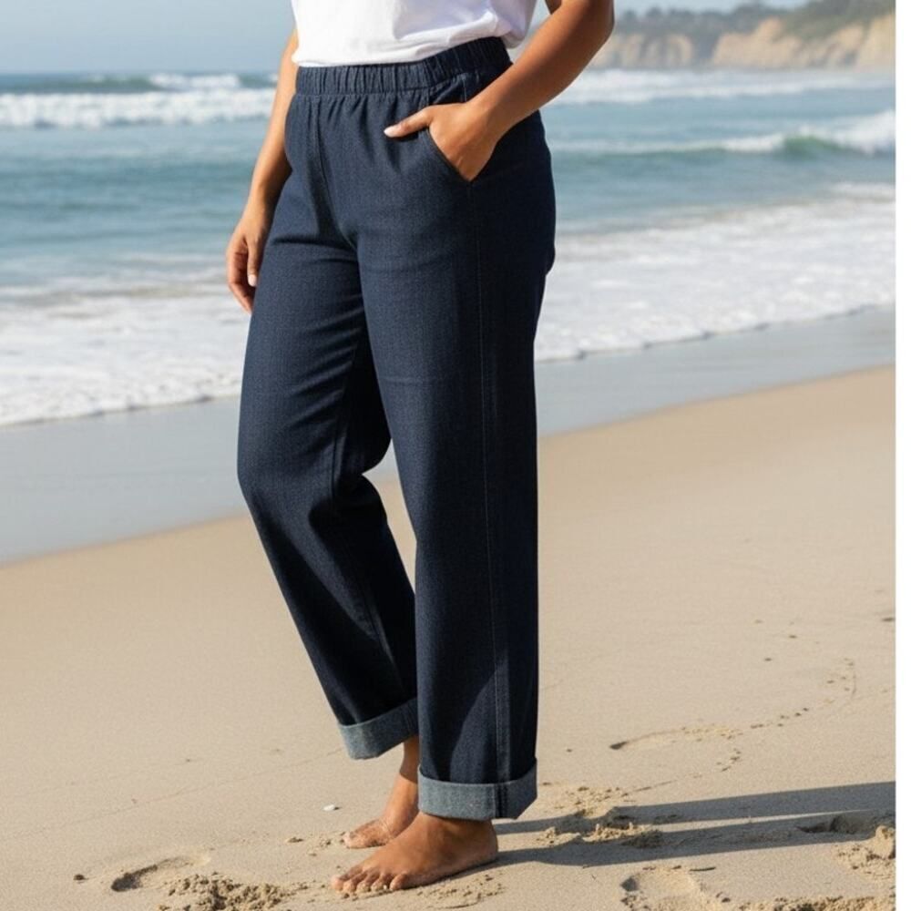 TURTLE BAY Stylish Women's Dark Blue Stretchy Ankle Pants - Size: XL